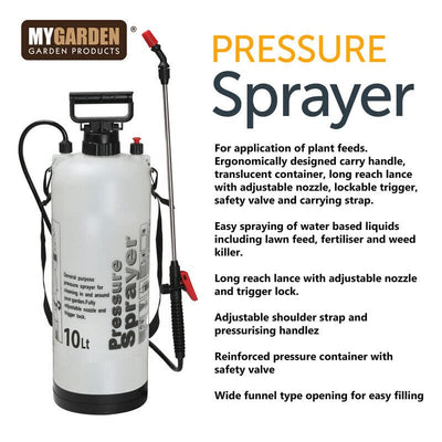 MYGARDEN GARDEN PRESSURE SPRAYER KNAPSACK WEEDKILLER CHEMICAL FENCE WATER SPRAY BOTTLE (8Litre)