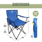 Blue foldable outdoor chair packed for transport