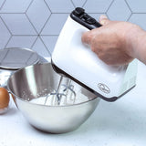 6 Speed Hand Mixer with Storage Case, Beaters, Dough Hooks & Whisk, White - Quest