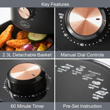 2.3L Air Fryer 1000W with Non-Stick Basket & 60 Minute Timer - Quest