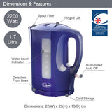 Quest navy blue 1.7L electric kettle