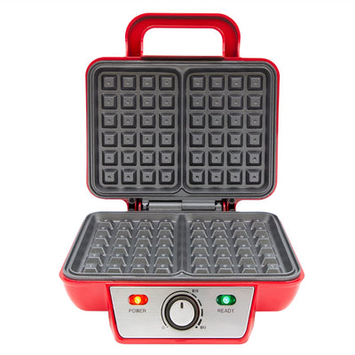 Global Gizmos 37579 Two Slice Waffle Maker/Non-Stick Waffle Machine/Adjustable Temperature/Easy Clean Stainless Steel/Non-Slip Base & Cool Touch Handle/Red Colour