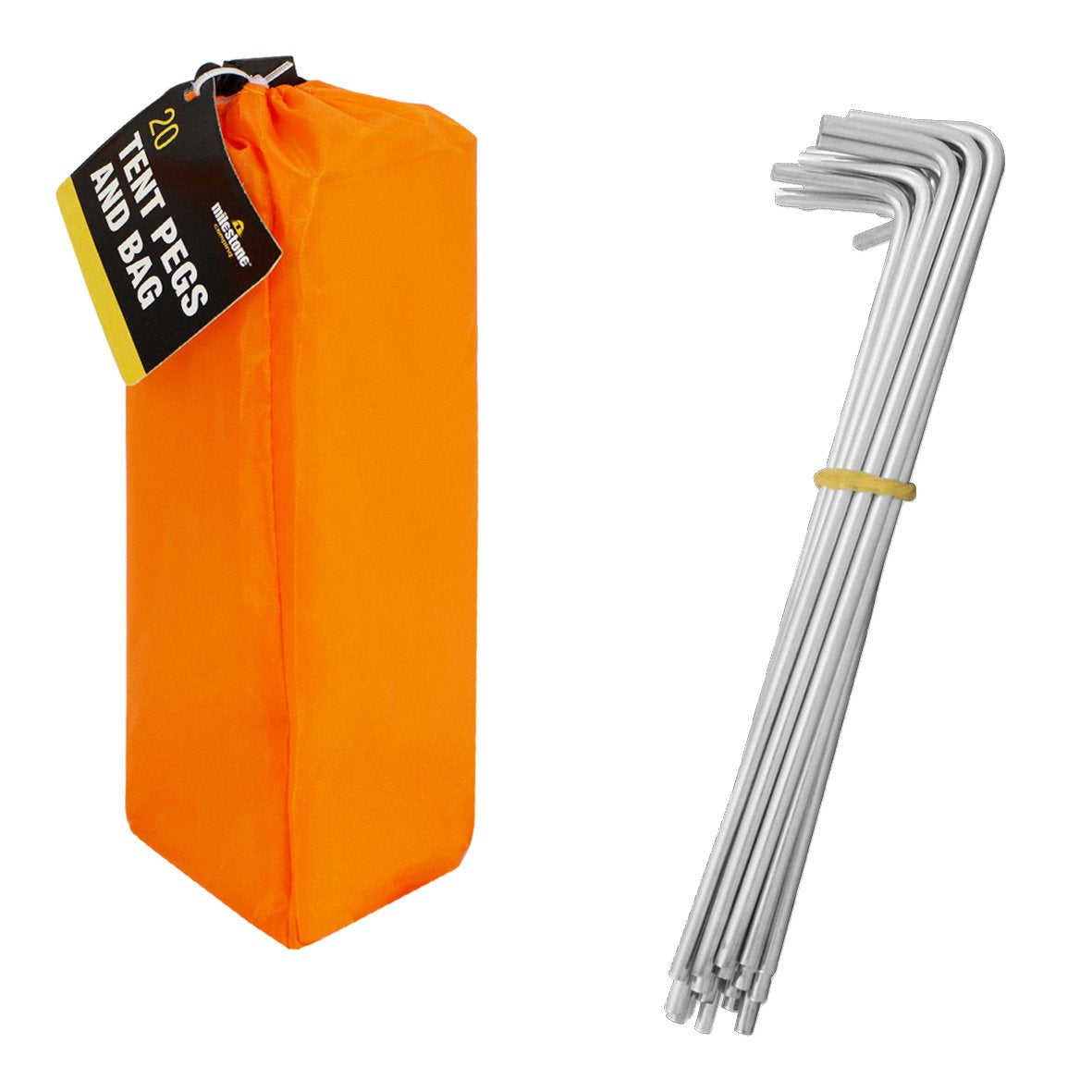 Milestone pack of 20 metal tent pegs with orange carry bag