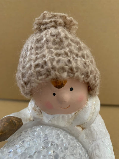 Ceramic Boy with Light Up Snowball & Woolly Hat