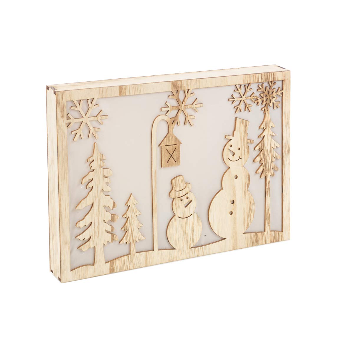 40cm wooden LED snowman silhouette frame with warm white lights
