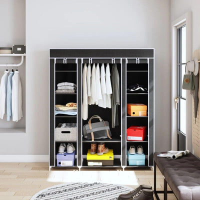 Generic Fabric Canvas Wardrobe Organizers Clothes Rail Shelves Storage Closet Triple (Black), 63-64-65-66A