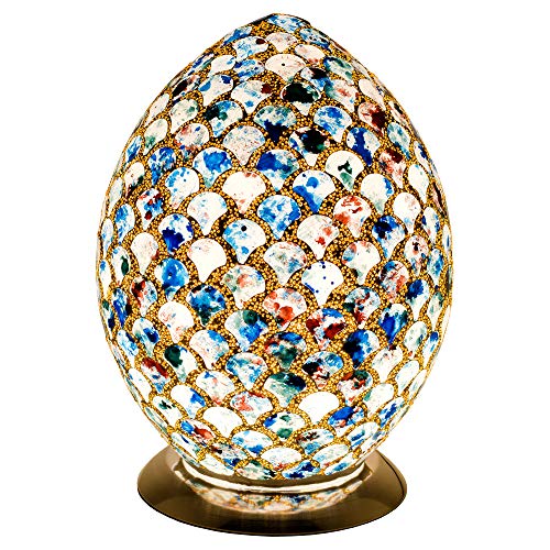 Blue tile mosaic glass egg table lamp