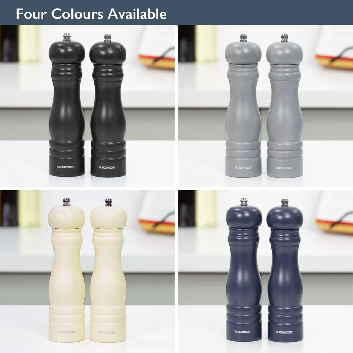 Blackmoor 68069 Manual Salt and Pepper Grinder Set/Classic Wooden Design with Ceramic Grinding Core/Adjustable Coarseness/Navy Blue Colour
