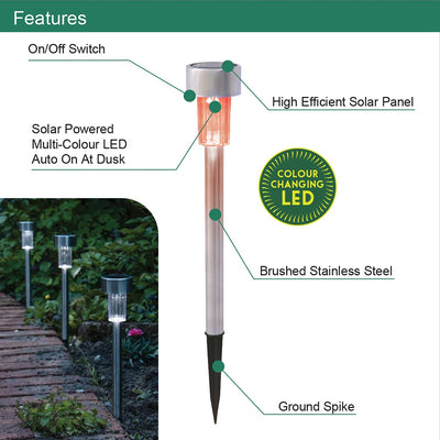 GardenKraft 19820 Multi Solar Powered Garden Lights/Set of 10 / Bollard Shape/Colour Changing LED’s/Rechargeable Battery/Auto-On, 10 Pack