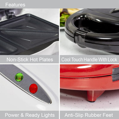 Quest 35149 Sandwich Toastie Maker/Red/Non-Stick Easy Clean/Student Essentials for University