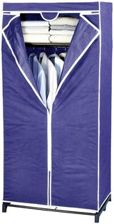 Blue fabric canvas wardrobe with clothes rail and shelf
