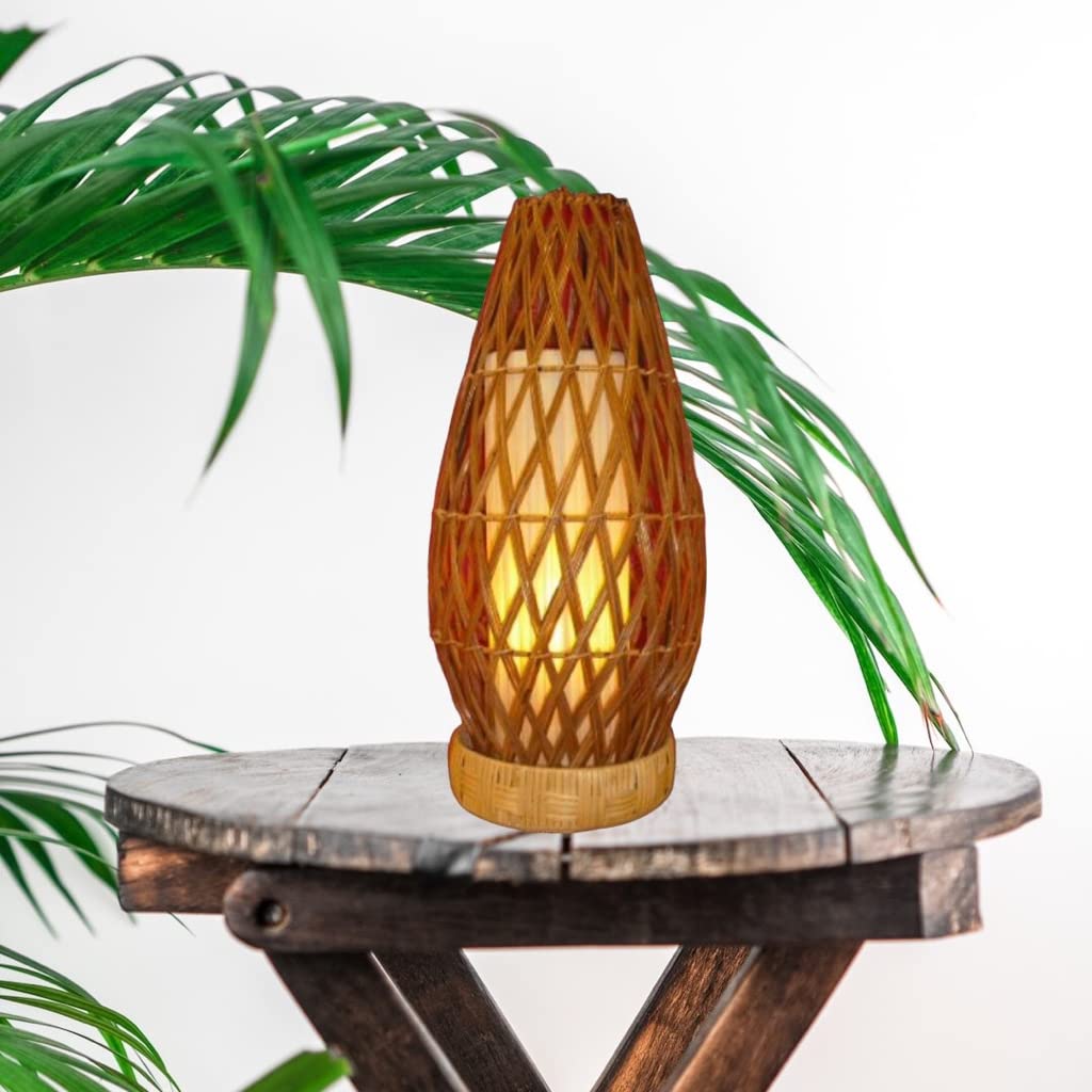 Beige woven wicker floor lamp – 53cm