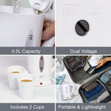 Quest white 0.5L dual voltage travel kettle