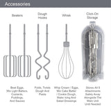 6 Speed Hand Mixer with Storage Case, Beaters, Dough Hooks & Whisk, White - Quest