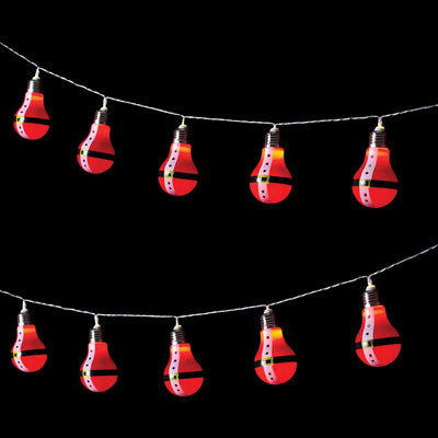 Christmas Workshop Battery Operated 10 LED Santa Retro Bulb Shaped String Lights, Plastic, Red,