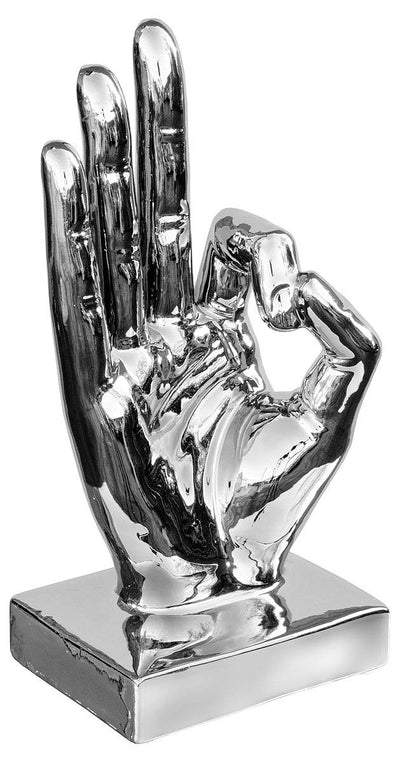 Febland Ceramic Large OK Hand Sign, Silver, Small