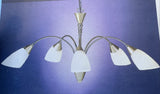 Five-light polished brass curved arm chandelier