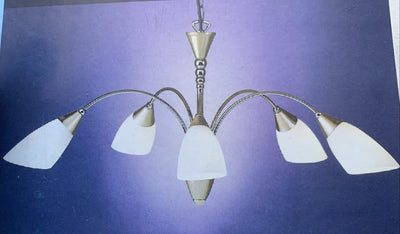 5 Light Curved Arm Chandelier - Brass Ceiling Light
