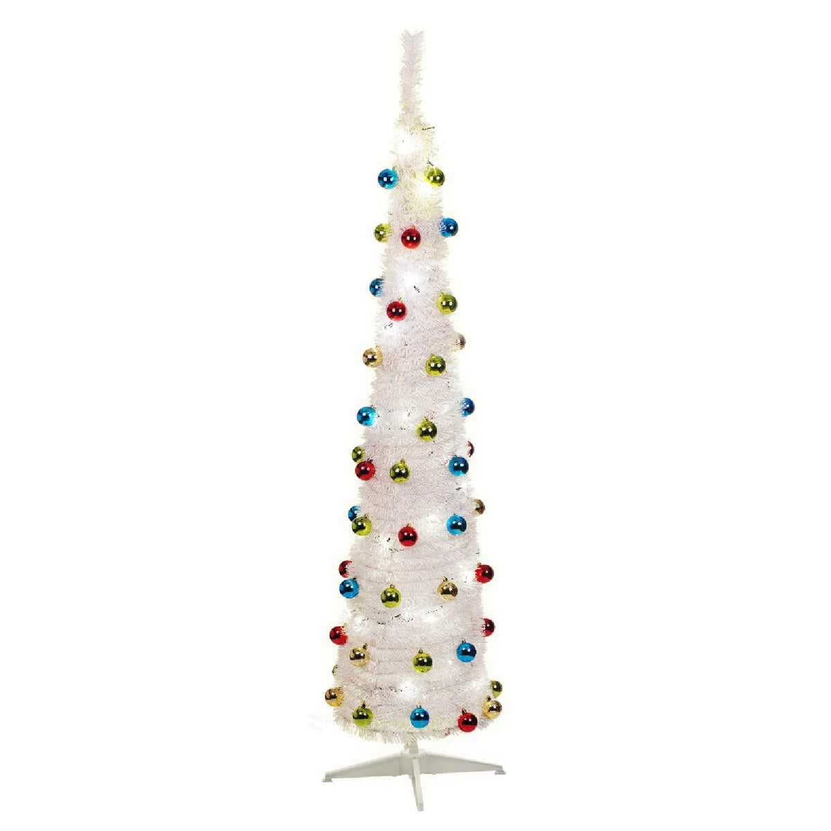 The Christmas Workshop 88220 6ft Pre-Lit Christmas Tree/White Artificial Christmas Tree/Pre-Decorated Pop-Up Tree / 60 LED Warm White Light Bulbs & 60 Baubles
