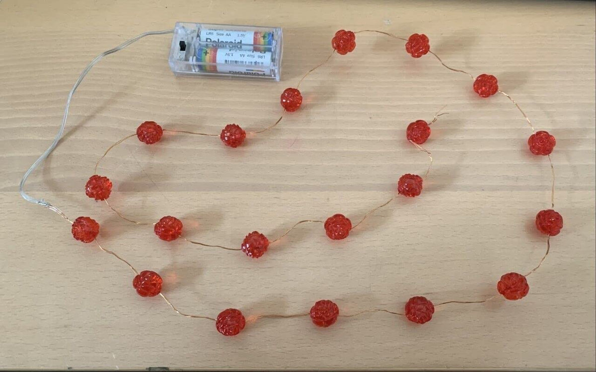 Red rose LED copper wire fairy light detail
