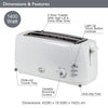 Quest 4 Slice Toaster White - Extra Wide Long Slots for Crumpets and Bagels - 6 Settings - Reheat and Defrost