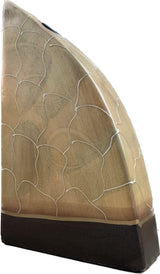 Yellow abstract ceramic flower vase with brown and white detail