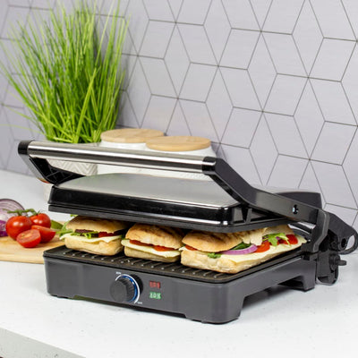 Quest 34359 2-in-1 Health Grill & Panini Press/Non-Stick Healthy Grilling/Adjustable Temperature Dial / 180° Floating Hinge/Overheat Protection / 2000W