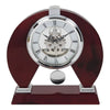 Modern Skeleton Mantel Clock with Pendulum. Red Wood Piano Finish