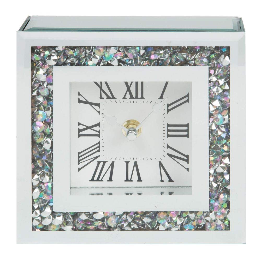 Hestia crystal border mirrored mantel clock – 15cm