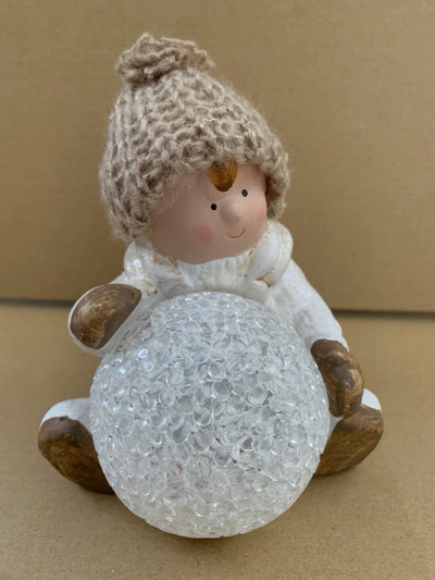 Ceramic Boy with Light Up Snowball & Woolly Hat