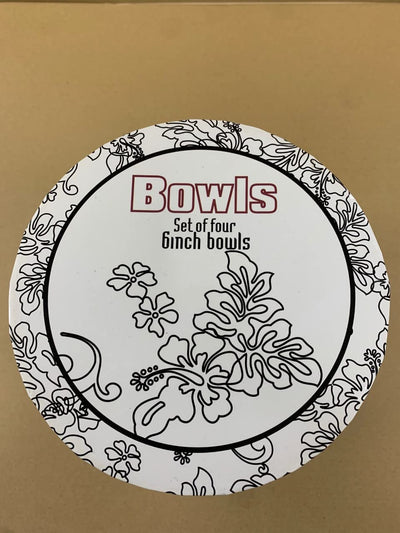 Set of 4 Bowls - Black & White Floral