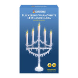 The Christmas Workshop Battery Operated 5 Candle Flickering LED Candleabra, Metal, White