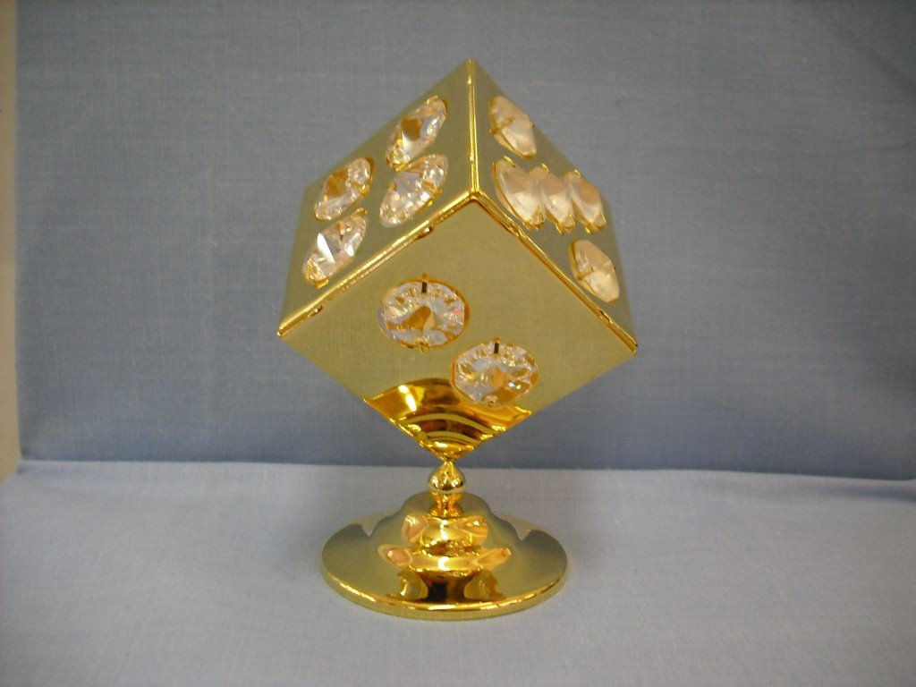 24K gold-plated spinning dice ornament with Swarovski crystals