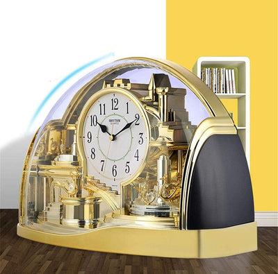 Rhythm Mantel Clock Half Moon Arched Gilt Rotating Pendant