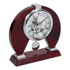 Modern Skeleton Mantel Clock with Pendulum. Red Wood Piano Finish