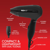 Red Hot black folding dual voltage travel hair dryer