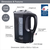 Quest 1.7L black cordless electric kettle