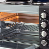 Quest 26L black countertop mini oven with twin hob and rotisserie
