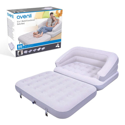 Avenli 88170 5-in-1 Inflatable Flocked Sofa Bed/Grey/Easy to Inflate/Ideal for Camping, Festivals or Spare Bed