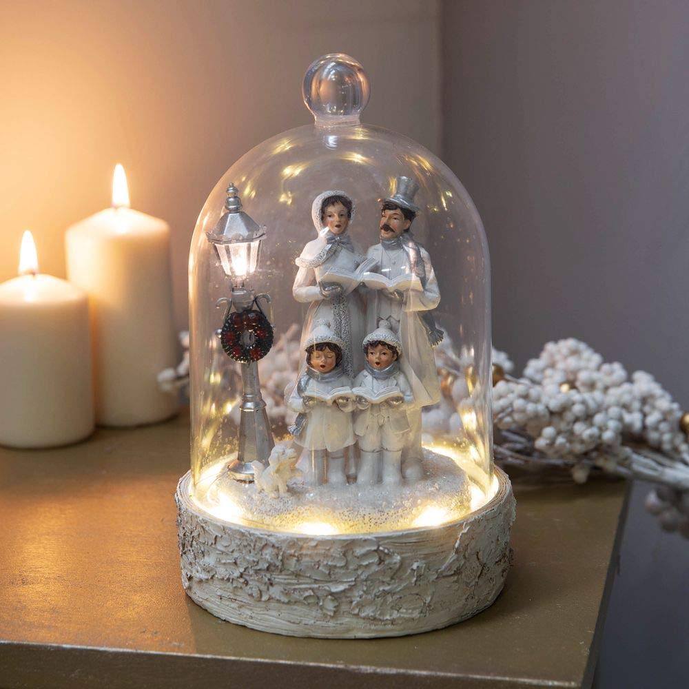 LED Christmas carolling family cloche ornament