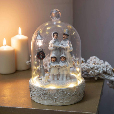 HARTES Light Up Carolling Family Ornament with Cloche - xm6330