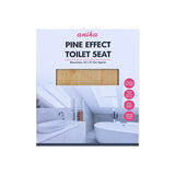 Pine-effect toilet seat with chrome hinges