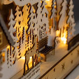 40cm wooden LED Christmas forest house scene with warm white lights