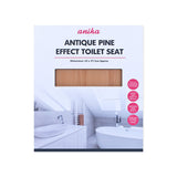 Antique pine-effect toilet seat with chrome hinges
