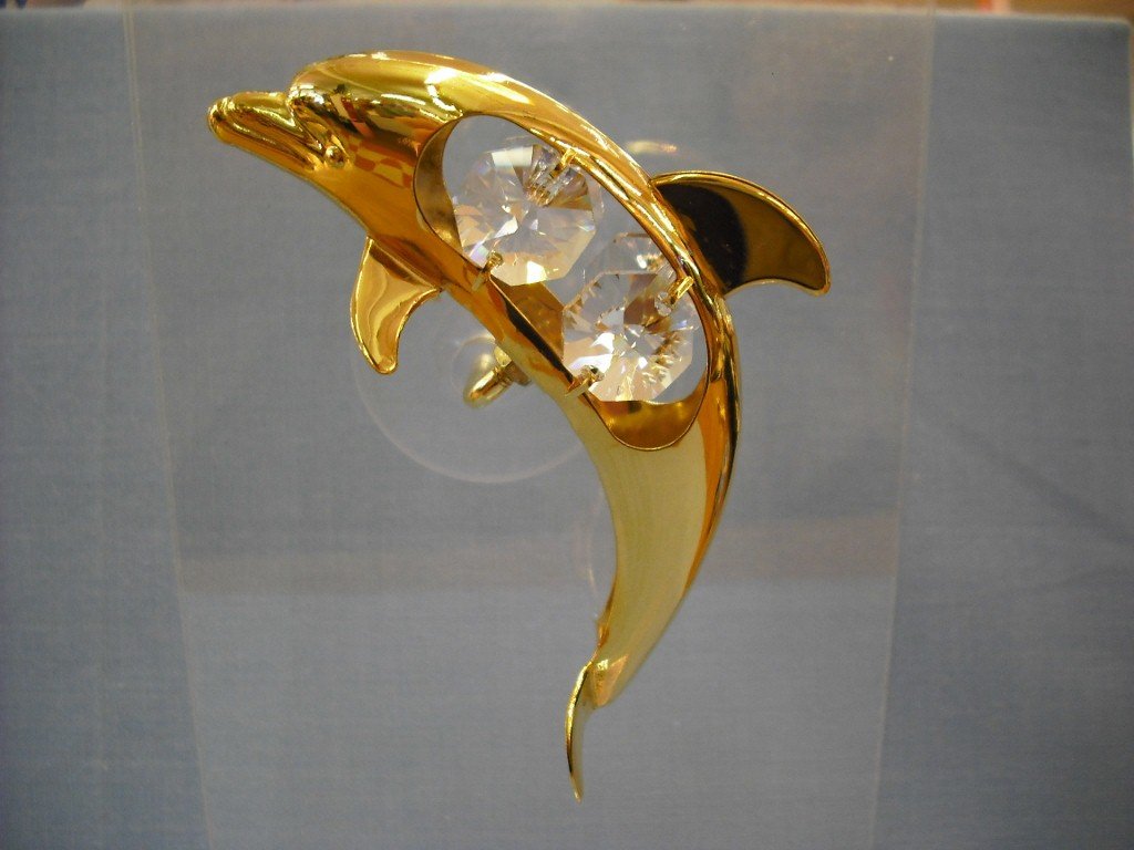 24K gold-plated dolphin suncatcher with Swarovski crystals – 8cm