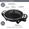 Quest 35870 Electric Non-Stick Wok with Lid Included / 5 Precise Temperature Options/Rapid Heating Technology / 33cm Diameter/Detachable Power Cord for Serving / 1500W