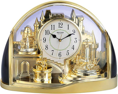 Rhythm Mantel Clock Half Moon Arched Gilt Rotating Pendant