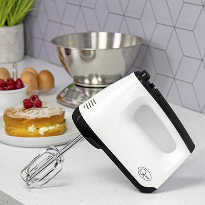 Quest Hand Mixers with Storage Case/Handheld Electric Whisk/Includes Flat Beaters, Dough Hooks & Whisk / 6 Speed Control/Easy One Button Release (White)