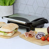 Quest 34340 Panini Press and Grill Sandwich Maker/Compact Stainless Steel Design/Non-Stick Hotplates/Cool Touch Floating Hinge Handle/Automatic Temperature Control