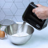 Quest Hand Mixers with Storage Case/Handheld Electric Whisk/Includes Flat Beaters, Dough Hooks & Whisk / 6 Speed Control/Easy One Button Release (Black)